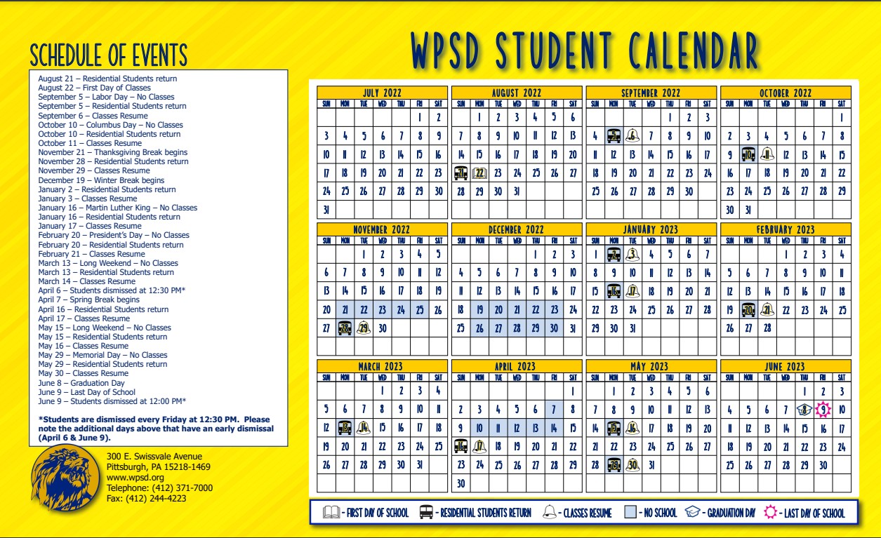 Student Calendar (2022-23) | Western Pennsylvania School for the Deaf